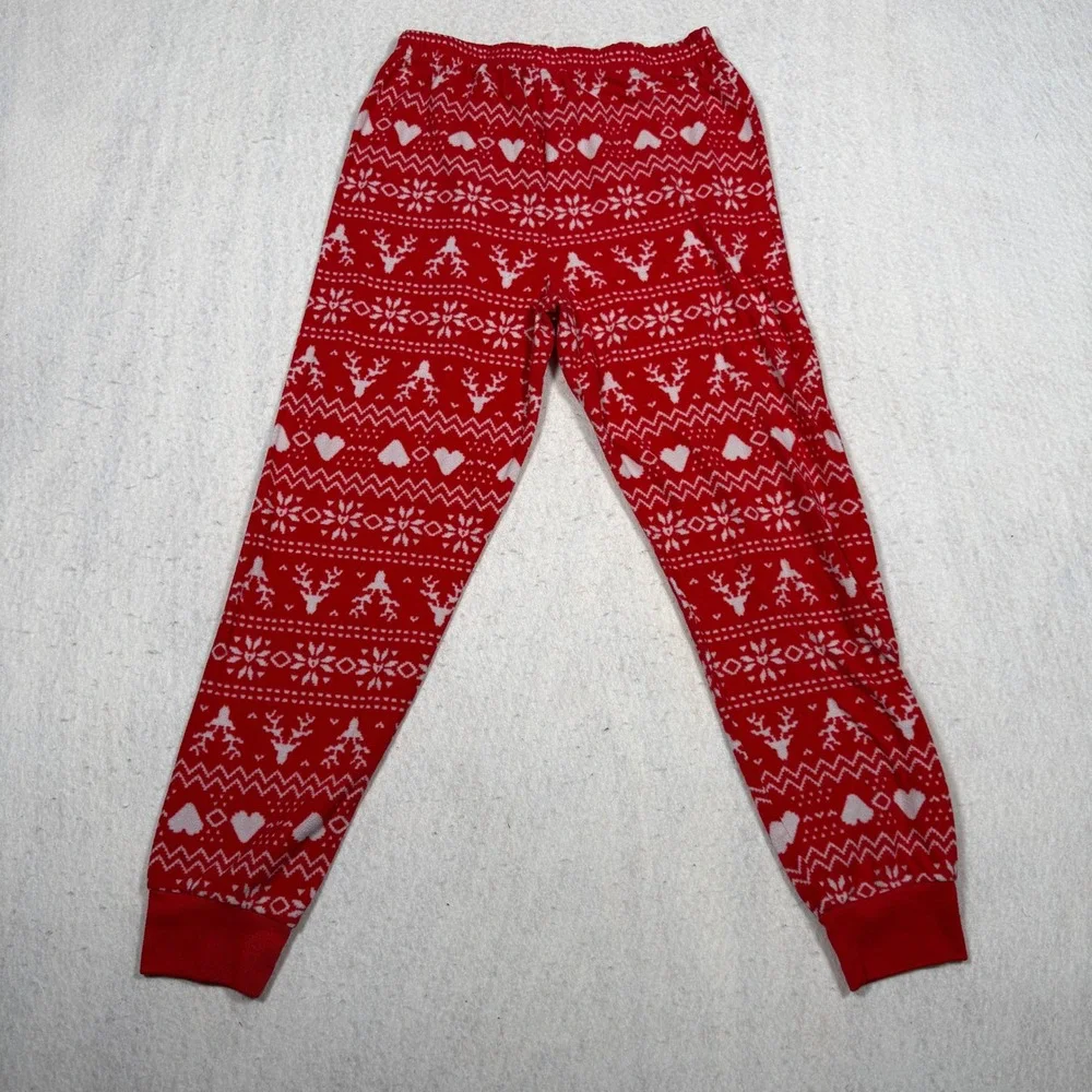 Cuddl Duds Kids Red Fair Isle Reindeer Heart Fleece Pajama Pants Large 10/12